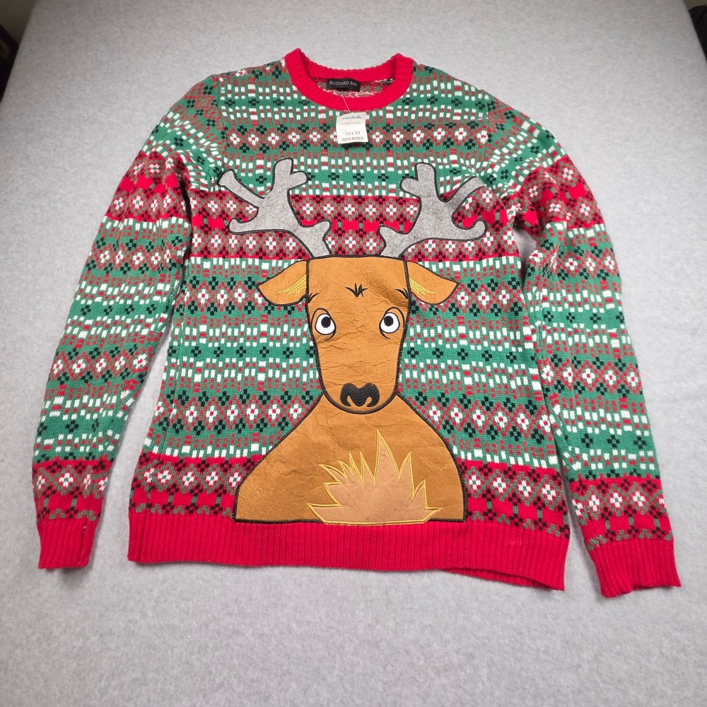 Blizzard Bay Reindeer Fair Isle Ugly Christmas Sweater Red Green Mens XL NWT